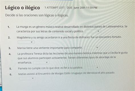 Solved Logico O Ilogico 1 ATTEMPT LEFT DUE June 20th 11 59 PM Decide