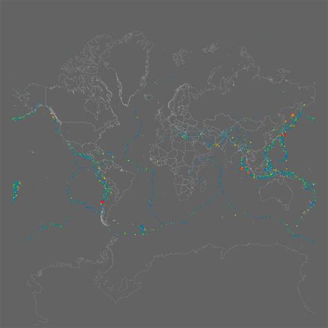 Every earthquake in the last 10 years scaled by magnitude [OC] : r ...