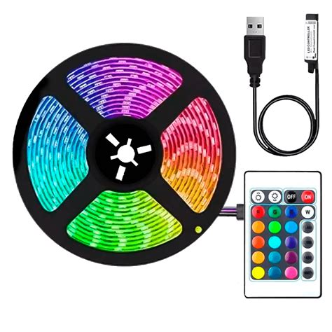 Cintas Led Colores Usb Control Rgb Metros Versi N Adhesiva