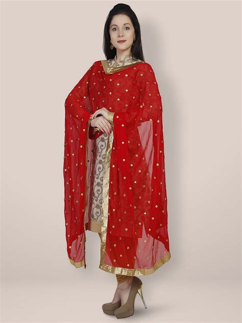 Red Embroidered Chiffon Dupatta Dupatta Bazaar