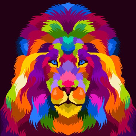 Illustration Colorful Lion Head With Pop Art Style 3726465 Vector Art