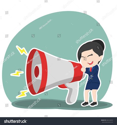 Asian Businesswoman Talking Into Big Megaphone Stock Vector Royalty