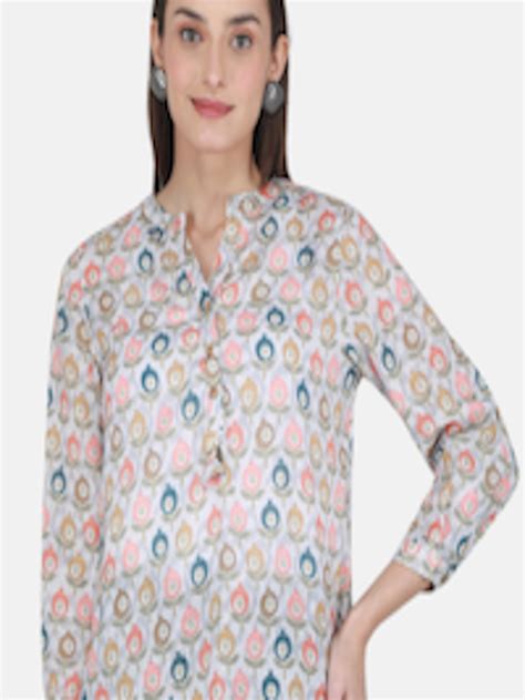 Buy Monte Carlo Ethnic Motifs Print Mandarin Collar Shirt Style Top