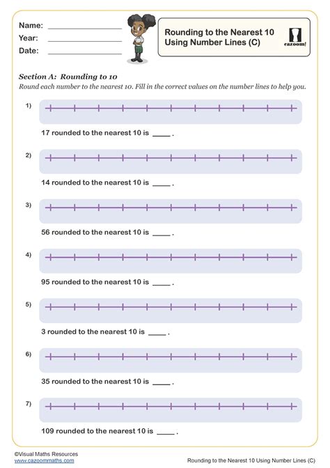 Rounding Numbers To The Nearest Using Number Lines C Worksheet