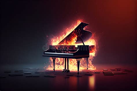 Majestic Piano on Fire in Spotlight ,generative AI Stock Image - Image ...