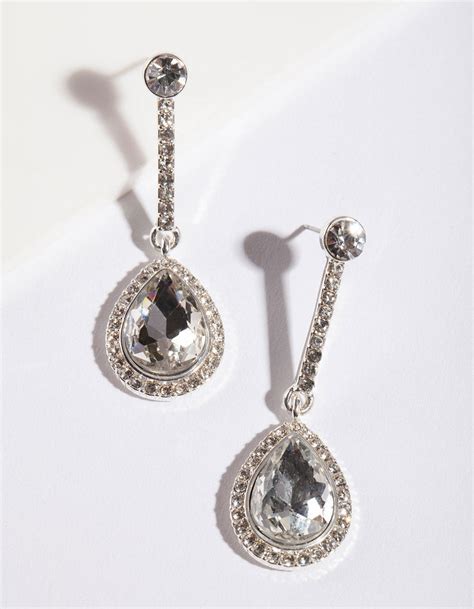 Silver Diamante Teardrop Earrings Lovisa