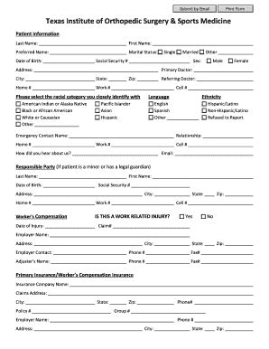 Fillable Online New Patient Forms Texas Institute Of Orthopedic