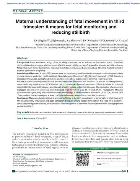 (PDF) Maternal understanding of fetal movement in third trimester: A ...