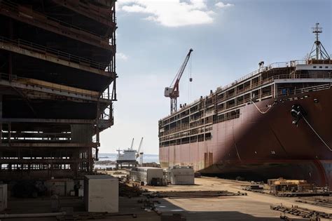 Astillero con vista de barco masivo en construcción Foto Premium