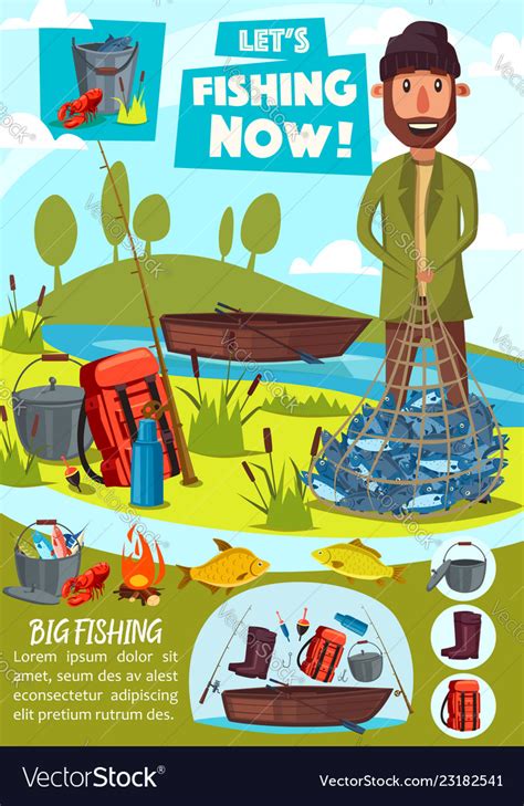 Fishing Fish Catch Equipment Fisherman Tackles Vector Image