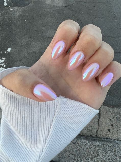 Chrome Powder On Pink Gel Nails Nails Nailinspiration Pink