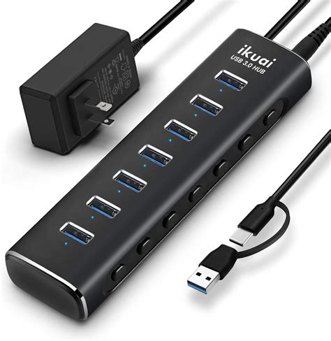 Powered Usb 30 Usb C Hub Ikuai Aluminium 7 Port Usb Hub Splitter With Ac Adapter