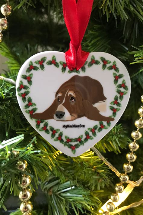 Basset Hound Ceramic Heart Christmas Tree Decoration Holly Etsy Personalized Christmas Tree