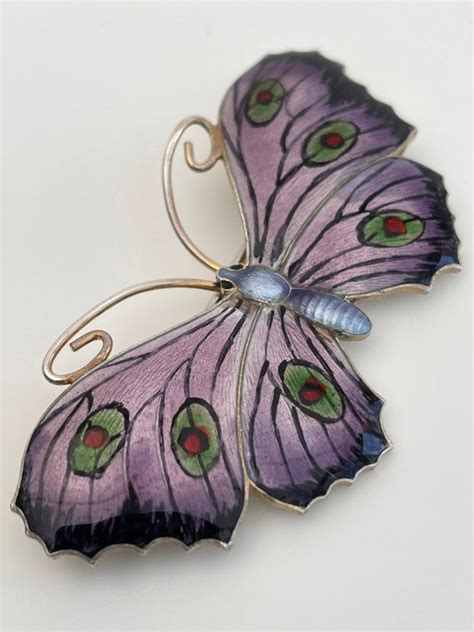 Antique Butterfly Brooch Silver And Enamel John Atkin Gem