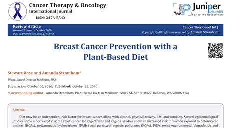 Breast Cancer Prevention With A Plant Based Diet Plant Based Diets In Medicine