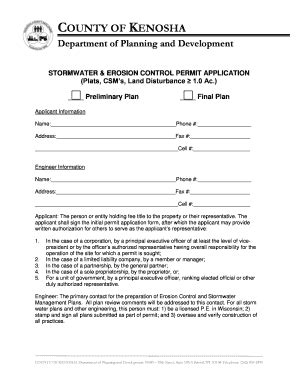 Fillable Online Co Kenosha Wi Stormwater Erosion Control Permit