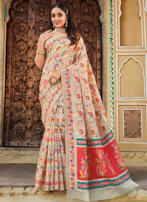 Buy Off White Color Modal Silk Weaving Saree Festive Wear Online At Best Price Cbazaar