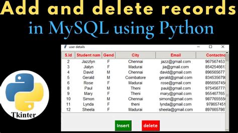 How To Insert And Delete Rows In Mysql Database Using Python Tkinter Youtube