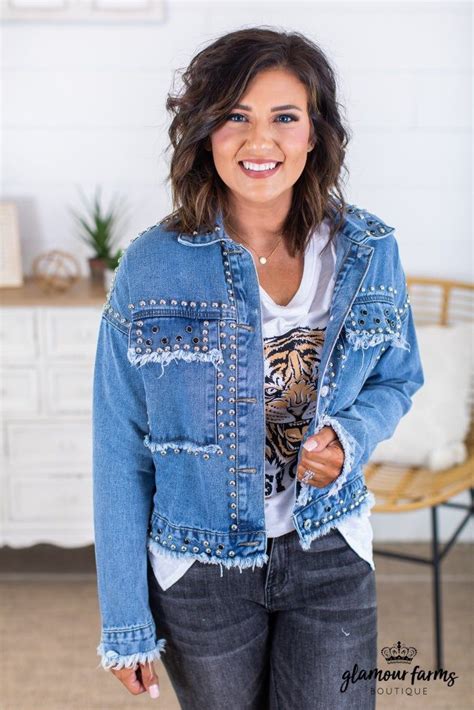 Distressed Outfit Glamour Farms Studded Denim Jacket Jean Jacket