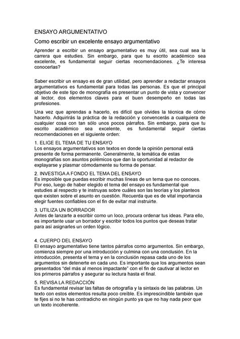 Ensayo Argumentativo Practica Ensayo Argumentativo Como Escribir Un Excelente Ensayo