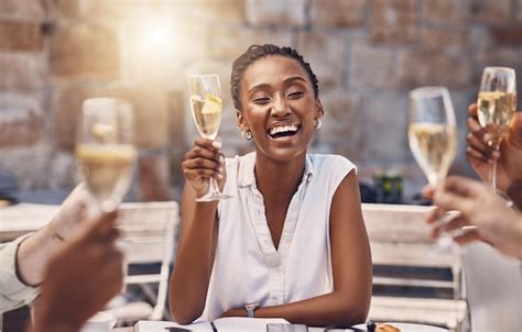 Premium Photo Woman Talking For Toast With Celebration Champagne At Party With Friends Wine