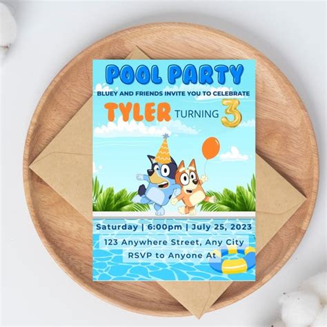 Bluey Pool Party Birthday Invitation Bluey Birthday Invite Etsy