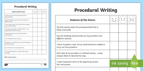 Procedural Writing Self Assessment Worksheet Teacher Made