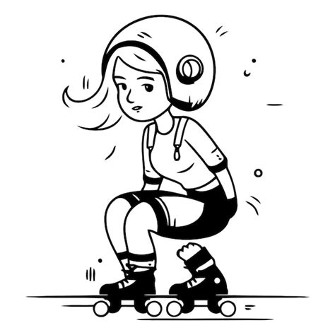 Una Chica Linda En Patines De Ruedas Al Estilo De Dibujos Animados