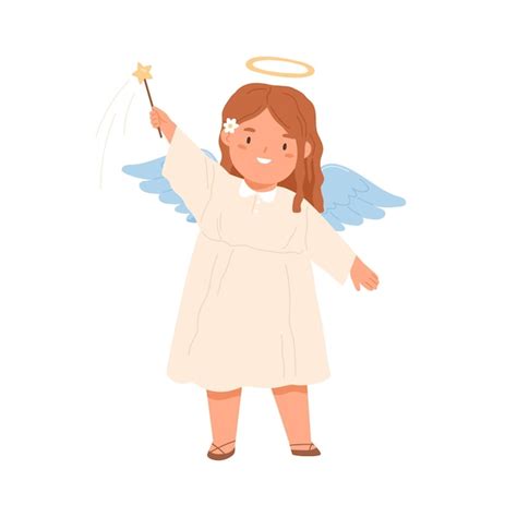 Premium Vector Cute Angel Holding Magic Wand With Christmas Star