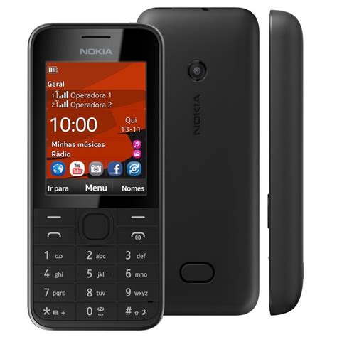 Celular Nokia 208 Preto Dual Chip Câmera 1 3MP 3G Bluetooth Rádio FM