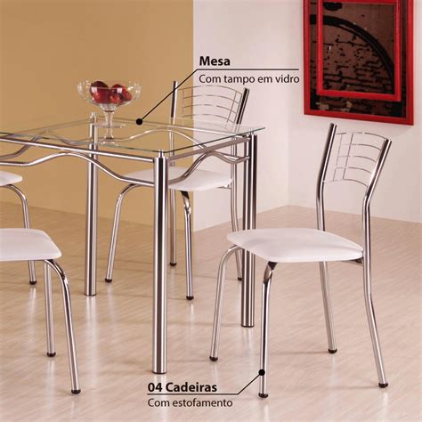 Conjunto De Mesa Quadrada Cadeiras Tampo Em Vidro R