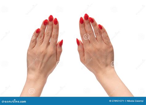 Woman Hands With Red Nails Shows Frame Symbol Isolated On White