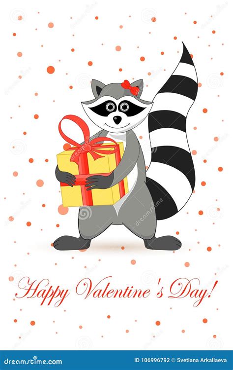 Raccoon A Gargle Greeting Card For Valentine`s Day Stock Vector