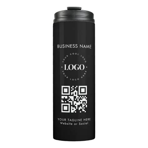 Custom Business Company Logo Qr Code And Text Simple Thermal Tumbler Zazzle