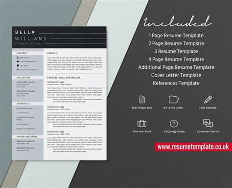 Mac Pages Modern Resume CV Template Cover Letter Curriculum Vitae