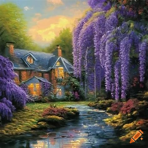 Wisteria Painting By Thomas Kinkade On Craiyon