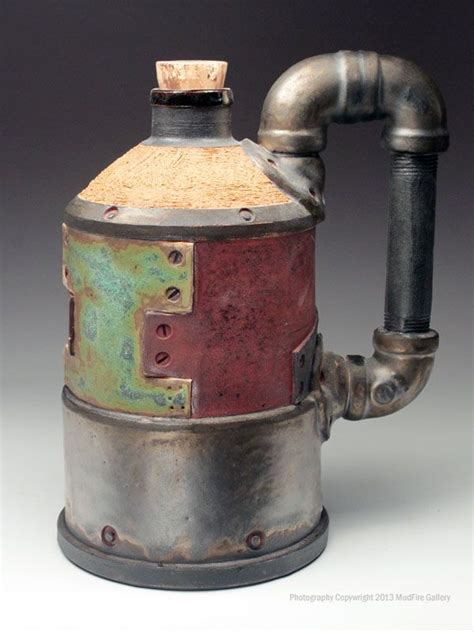 Steampunk Inspired Jug With Metallic Glaze And Clay Rivets By Andrew