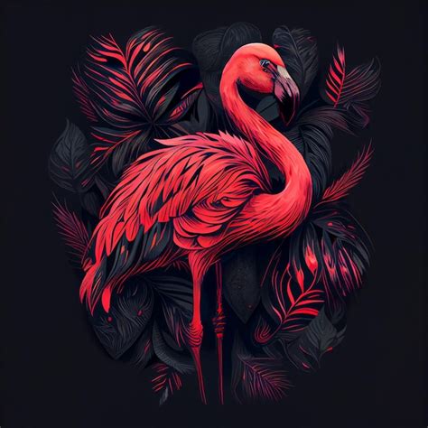 Premium AI Image | A flamingo with a black background and black leaves.