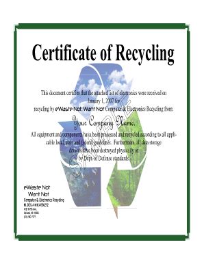 Certificate Of Recycling Template Complete With Ease Airslate Signnow