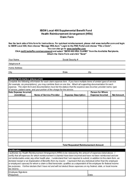 Fillable Online Claim Form IBEW Local 400 Supplemental Benefit Fund Fax