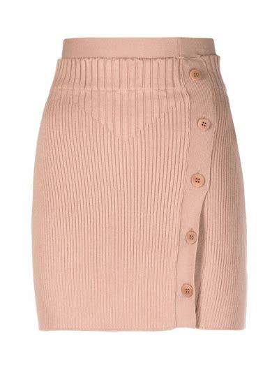 Andrea Adamo Ribbed Knit Mini Skirt With Buttons And In Nude Modesens