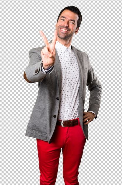 Premium Psd Handsome Man Making Victory Gesture