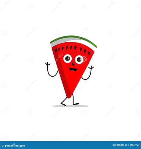 Watermelon Slice Character With Funny Face Happy Cute Cartoon