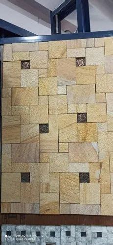 Brown Polished Teakwood Sandstone Wall Mosaic Cladding Tiles Thickness