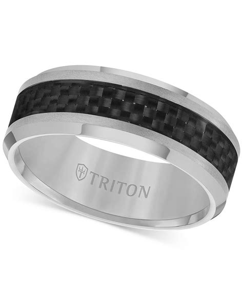 Triton Mens Tungsten Carbide Ring Black Carbon Fiber Stripe Wedding