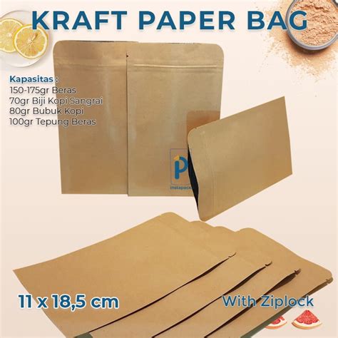 Jual Kemasan Kraft Paper 11cm X 18 5cm Flat Bottom Ziplock Bag Kemasan