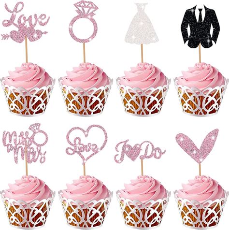 32 Stuks Bruidstaart Toppers Bruiloft Taartdecoratie Cupcake Topper