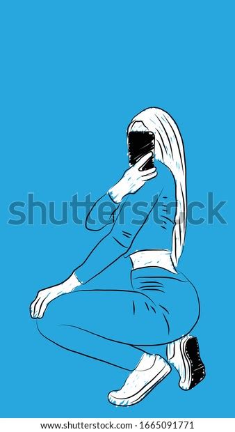 Girl Taking Mirror Selfie Social Media Stock Vector Royalty Free