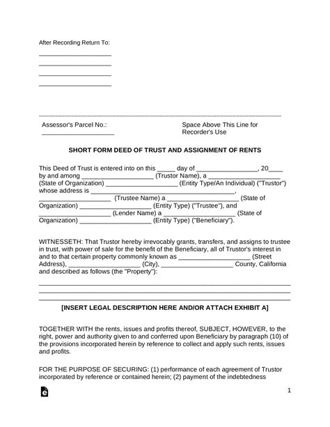 Free California Deed Of Trust Form Pdf Word Eforms