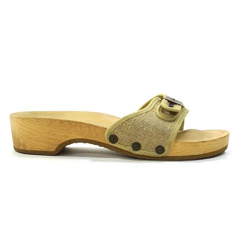 Dr Scholl S Wooden Clog Sandals In Natural Linen Vintage Etsy